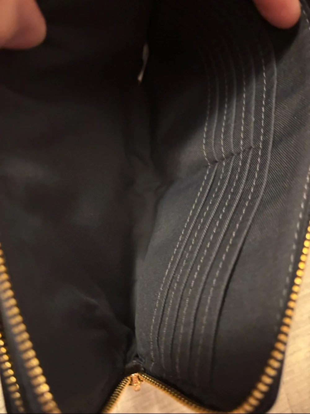 COACH Double Zip Wristlet in Navy Signature Canvas with White Strap - Picture 11 of 12